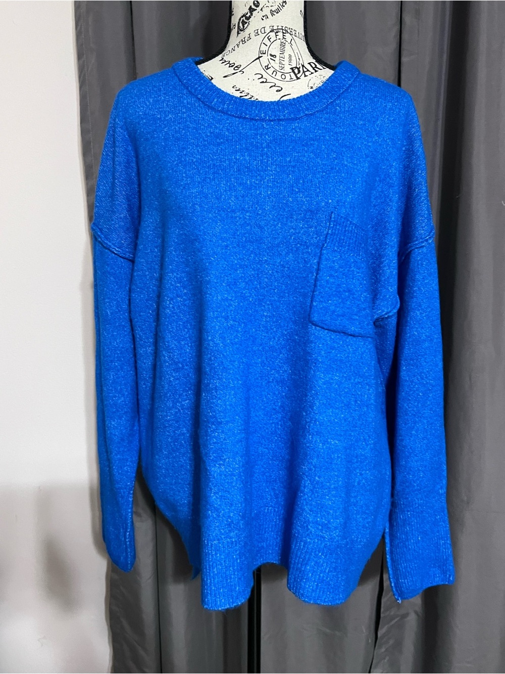 Zenana Cobalt Royal Blue Knit Pocket Sweater 2X 3X Oversized Slouchy
